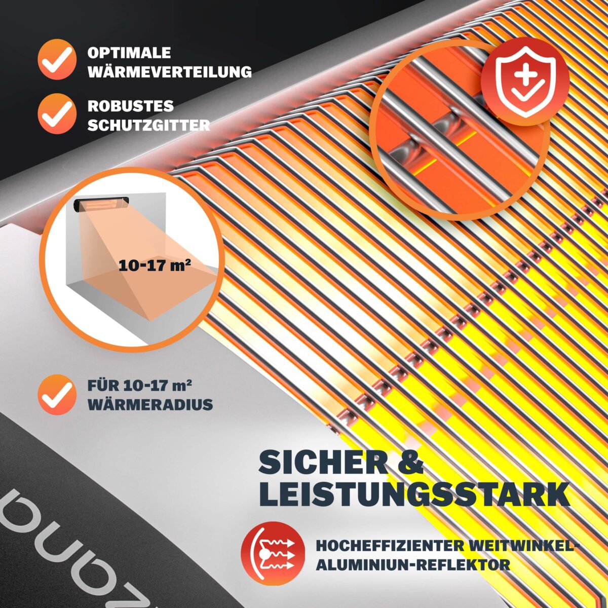 Radiator infrarosu exterior MONZANA 2500W – incalzitor electric cu picior reglabil si telecomanda, Argintiu - imagine 7