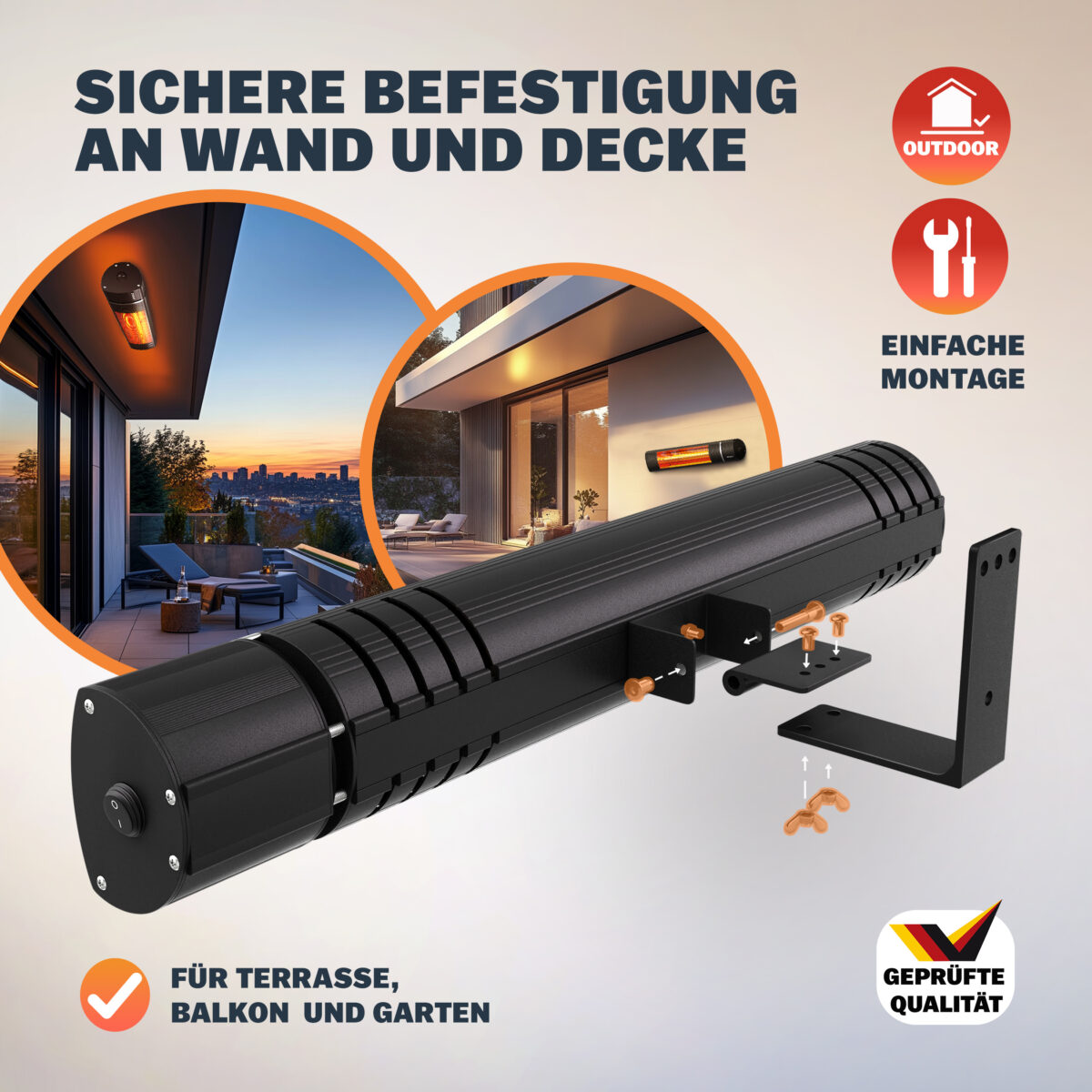 Incalzitor terasa exterior MONZANA 2000W – infrarosu, Low-Glare, IP55, 3 trepte, telecomanda - imagine 6