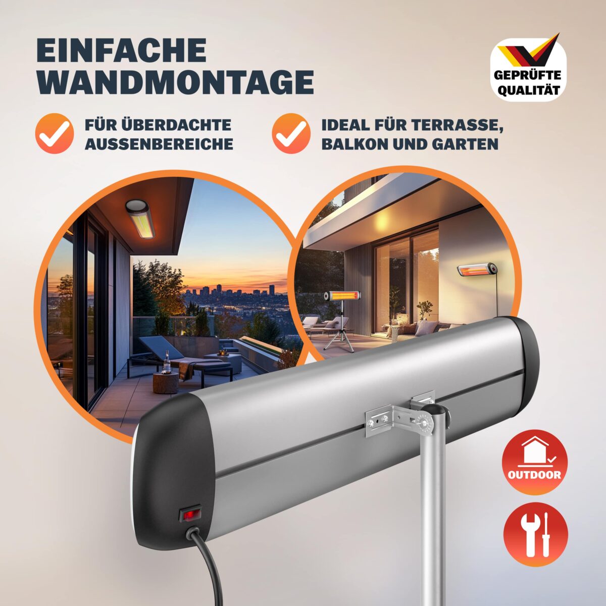 Radiator infrarosu exterior MONZANA 2500W – incalzitor electric cu picior reglabil si telecomanda, Argintiu - imagine 6
