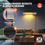 Incalzitor terasa exterior MONZANA 2000W – infrarosu, Low-Glare, IP55, 3 trepte, telecomanda, Argintiu - imagine 5