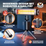 Radiator infrarosu exterior MONZANA 2500W – incalzitor electric cu picior reglabil si telecomanda, Argintiu - imagine 5