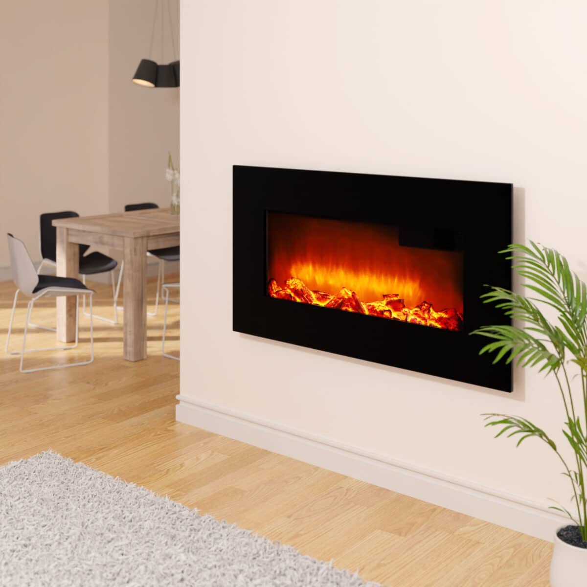 Semineu electric de perete negru, 900-1800W, cu LED flacara, telecomanda, termostat digital, 66 cm, Deuba® - imagine 7