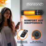 Incalzitor terasa exterior MONZANA 2000W – infrarosu, Low-Glare, IP55, 3 trepte, telecomanda - imagine 4