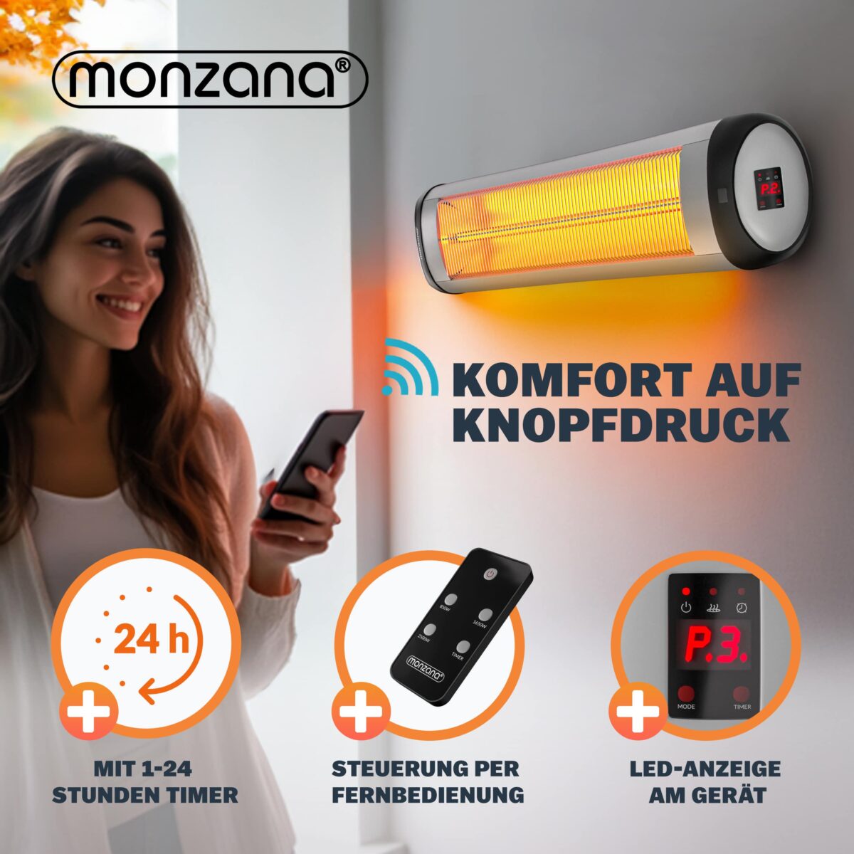 Radiator infrarosu exterior MONZANA 2500W – incalzitor electric cu picior reglabil si telecomanda, Argintiu - imagine 4