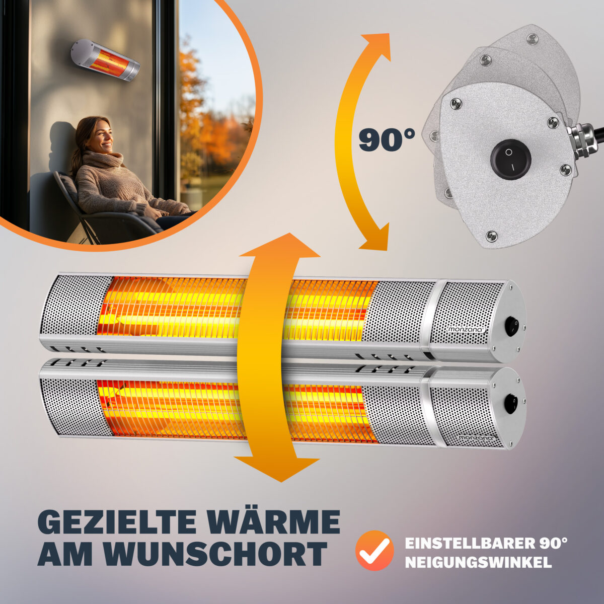 Incalzitor terasa exterior MONZANA 2000W – infrarosu, Low-Glare, IP55, 3 trepte, telecomanda, Argintiu - imagine 3