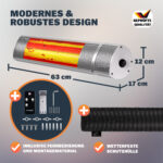 Incalzitor terasa exterior MONZANA 2000W – infrarosu, Low-Glare, IP55, 3 trepte, telecomanda, Argintiu - imagine 2