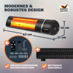 Incalzitor terasa exterior MONZANA 2000W – infrarosu, Low-Glare, IP55, 3 trepte, telecomanda - imagine 2