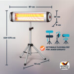 Radiator infrarosu exterior MONZANA 2500W – incalzitor electric cu picior reglabil si telecomanda, Argintiu - imagine 2