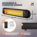 Incalzitor infrarosu exterior electric 2500W MONZANA, telecomanda, 3 trepte, unghi reglabil, IP34, Negru - imagine 3