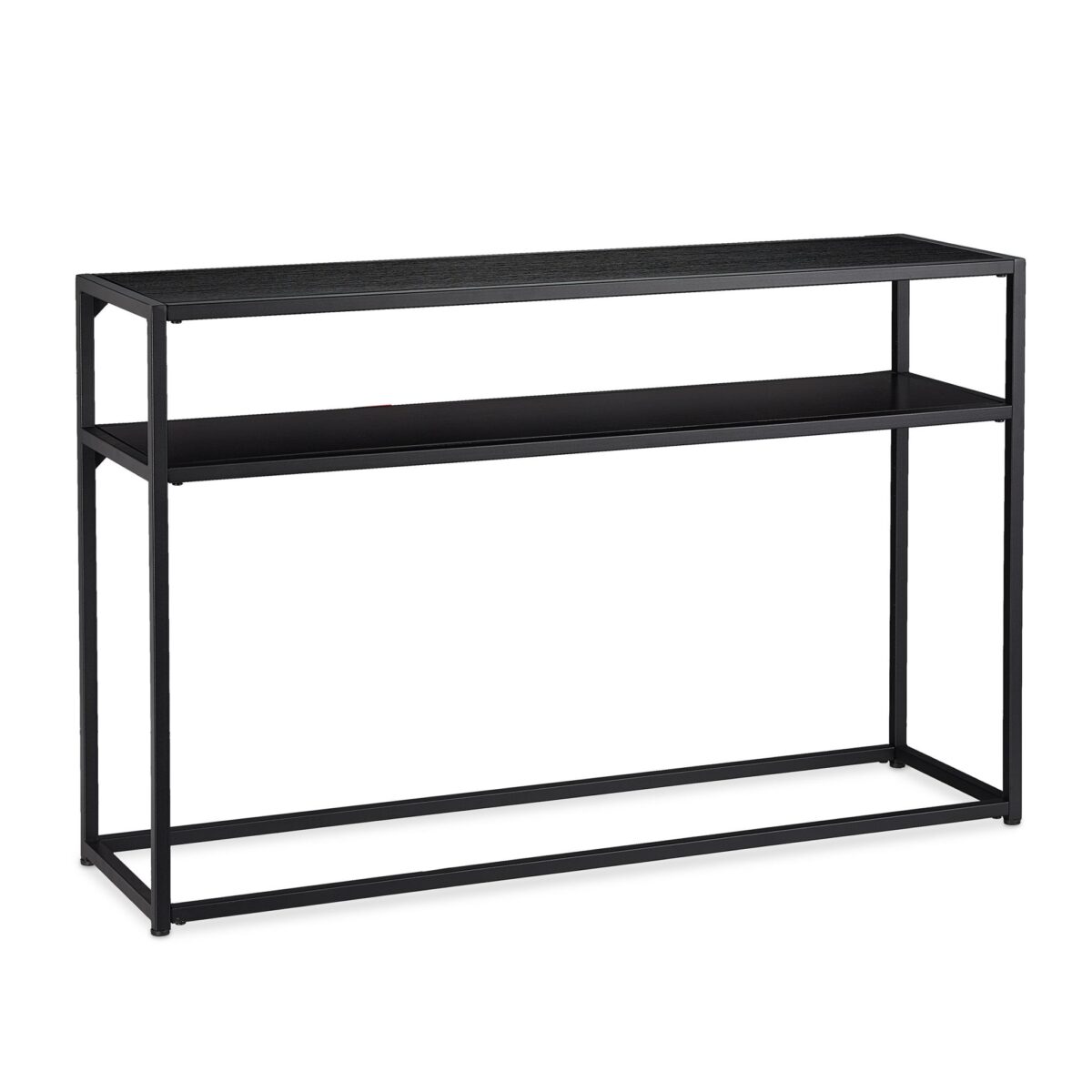 Masa consola ingusta cu 2 rafturi, Neagra, cadru metalic, 70 x 110 x 30 cm, Relaxdays - imagine 9