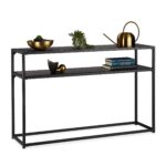 Masa consola ingusta cu 2 rafturi, Neagra, cadru metalic, 70 x 110 x 30 cm, Relaxdays