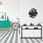 Masa consola ingusta cu 2 rafturi, Neagra, cadru metalic, 70 x 110 x 30 cm, Relaxdays - imagine 2