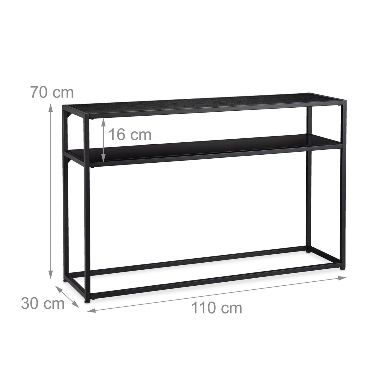 Masa consola ingusta cu 2 rafturi, Neagra, cadru metalic, 70 x 110 x 30 cm, Relaxdays - imagine 4