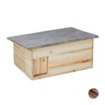 Casuta pentru arici - Cu usa, podea, intrare labirint si acoperis impermeabil, 21 x 46 x 34 cm, Natur