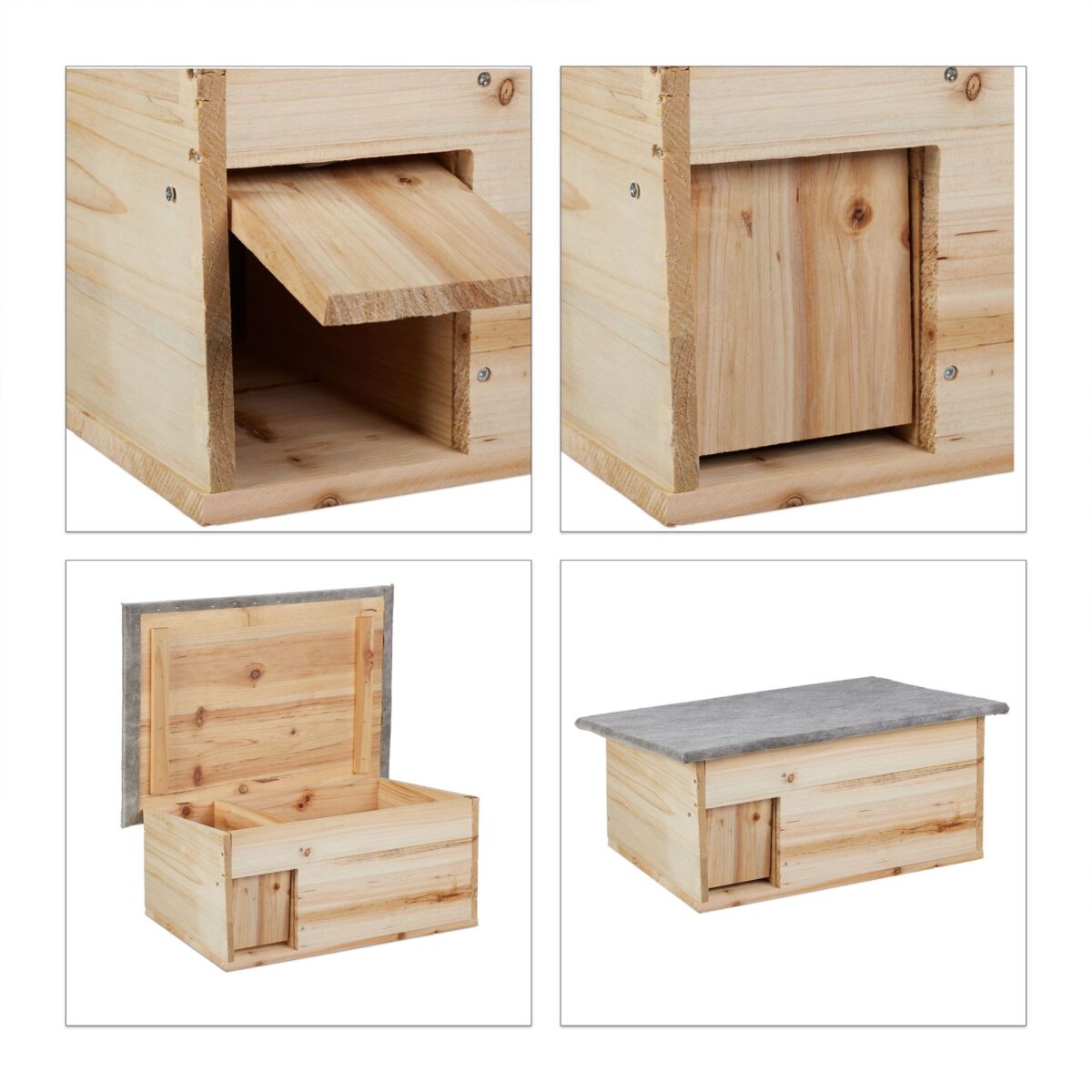Casuta pentru arici - Cu usa, podea, intrare labirint si acoperis impermeabil, 21 x 46 x 34 cm, Natur - imagine 6
