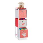 Raft pentru copii cu 3 cutii textile pentru jucarii, Roz, 89 x 27,5 x 30 cm
