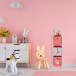 Raft pentru copii cu 3 cutii textile pentru jucarii, Roz, 89 x 27,5 x 30 cm - imagine 2