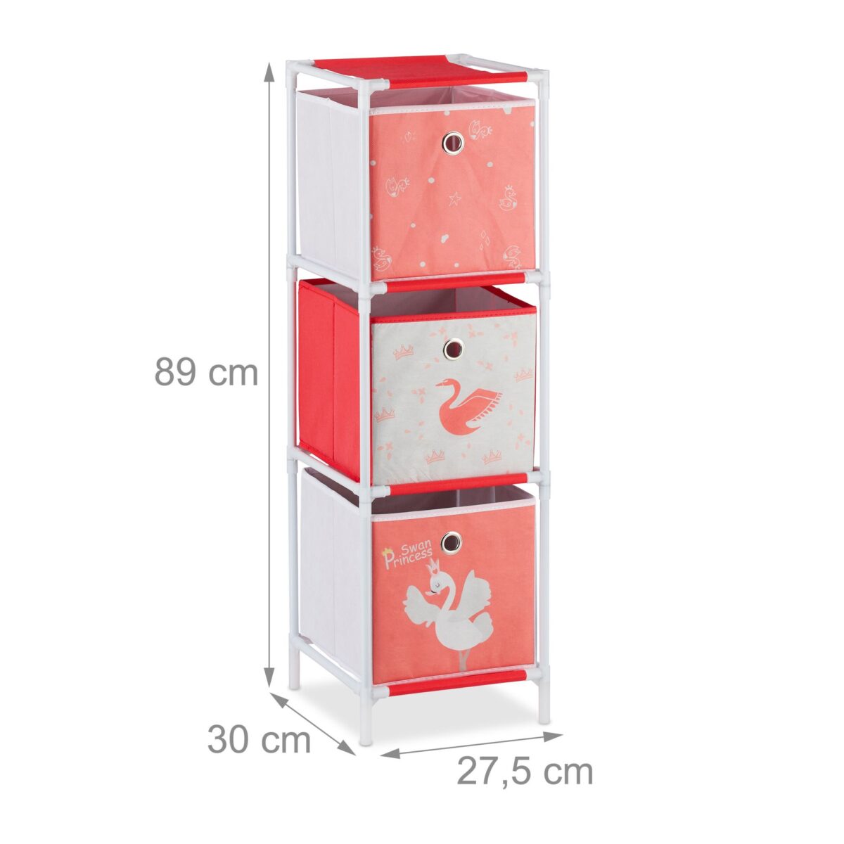 Raft pentru copii cu 3 cutii textile pentru jucarii, Roz, 89 x 27,5 x 30 cm - imagine 3