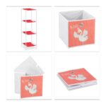 Raft pentru copii cu 3 cutii textile pentru jucarii, Roz, 89 x 27,5 x 30 cm - imagine 4