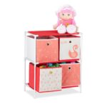 Raft pentru copii cu 4 cutii textile pentru jucarii, Roz, 62 x 53 x 30 cm