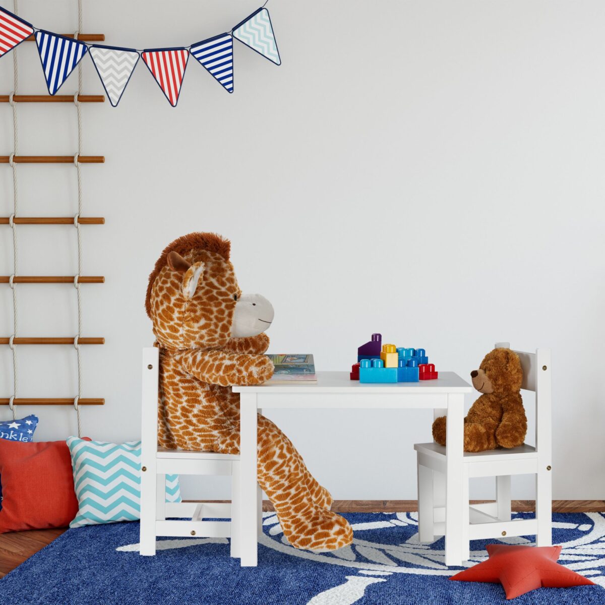 Masa si 2 Scaune Copii – Mobilier Alb Copii Modern din MDF, 3 Piese pentru Camera Copilului - imagine 3