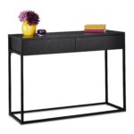 Masa consola neagra cu sertare – Masa de hol moderna cu cadru metalic, Relaxdays