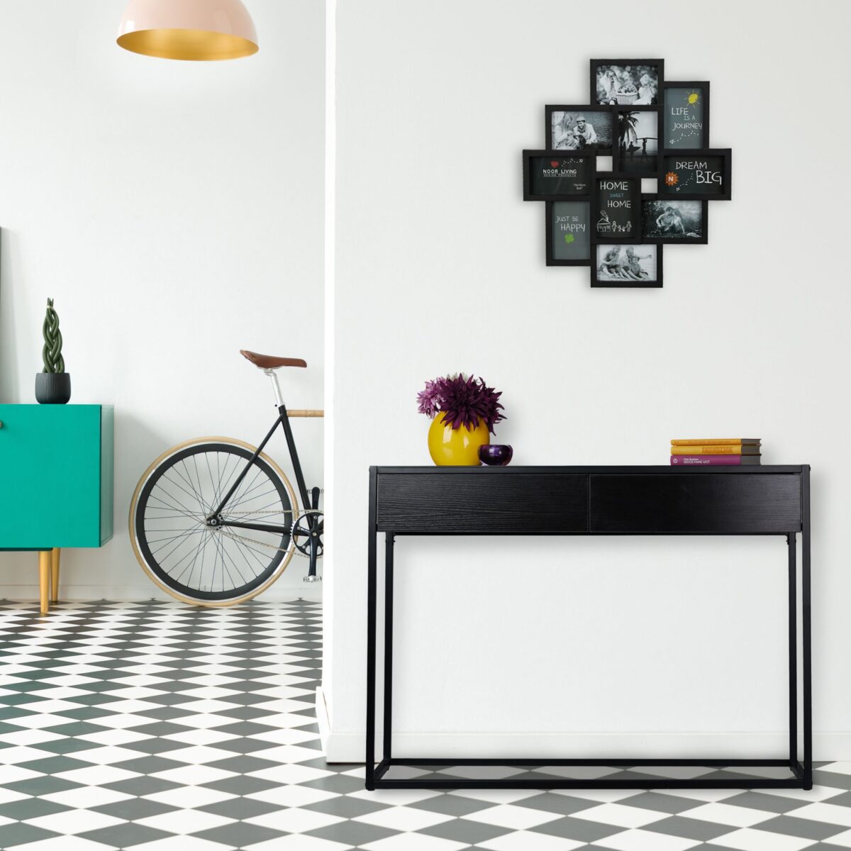 Masa consola neagra cu sertare – Masa de hol moderna cu cadru metalic, Relaxdays - imagine 10