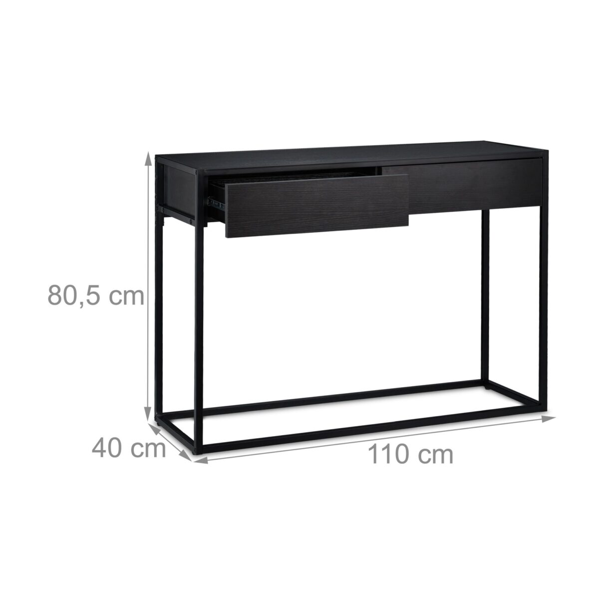 Masa consola neagra cu sertare – Masa de hol moderna cu cadru metalic, Relaxdays - imagine 8