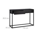 Masa consola neagra cu sertare – Masa de hol moderna cu cadru metalic, Relaxdays - imagine 8