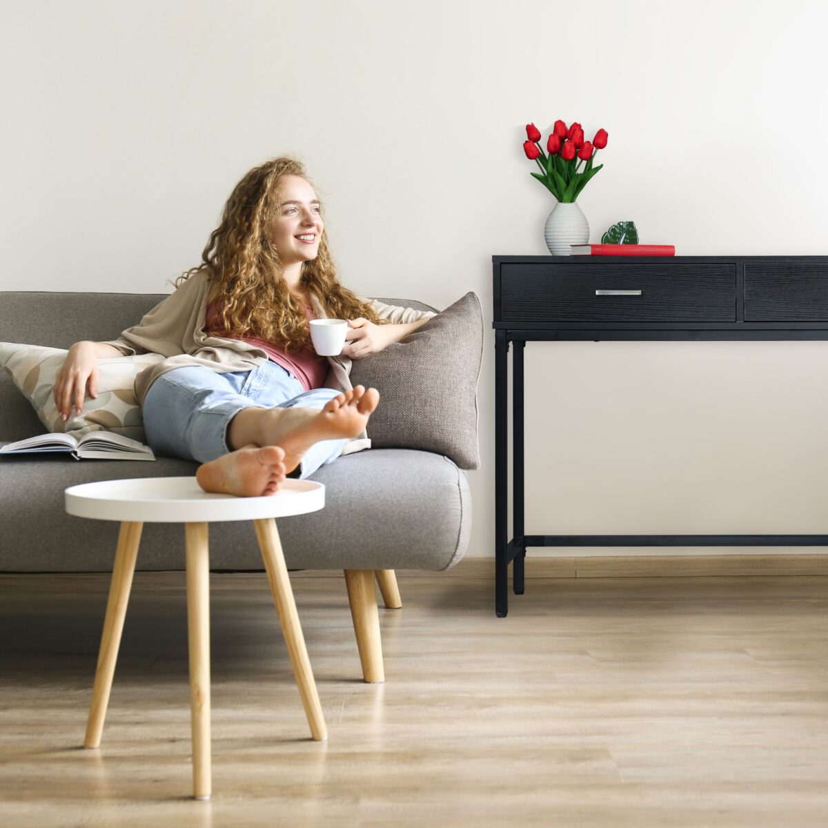 Masa consola cu sertare – Mobilier pentru hol sau living, Negru, 81 x 110 x 42 cm, Relaxdays - imagine 7