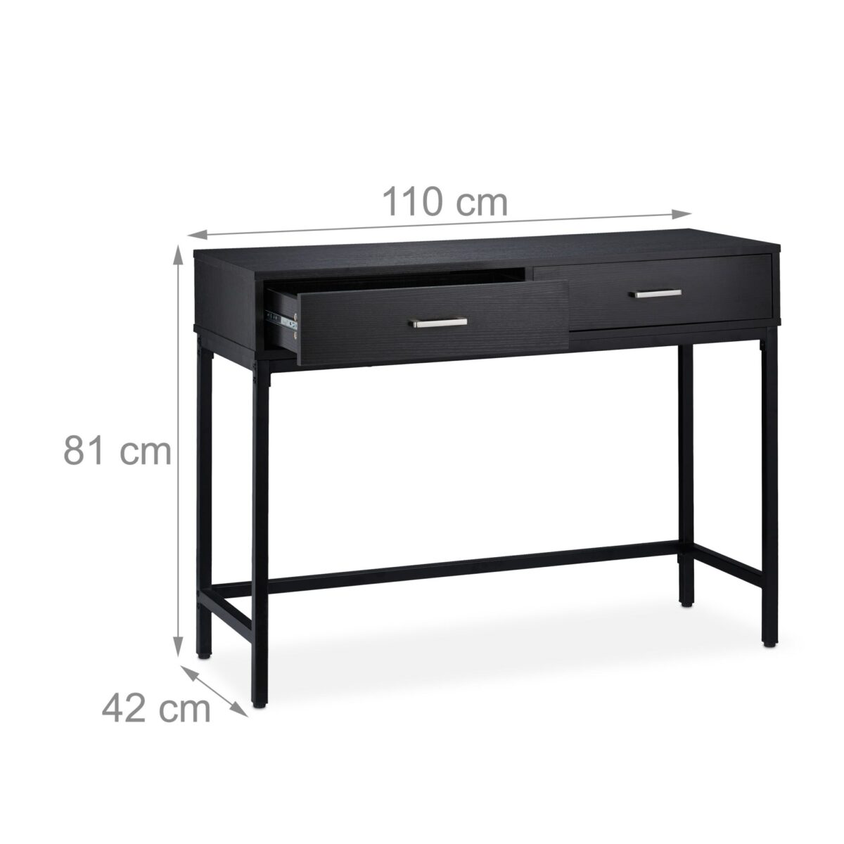 Masa consola cu sertare – Mobilier pentru hol sau living, Negru, 81 x 110 x 42 cm, Relaxdays - imagine 6