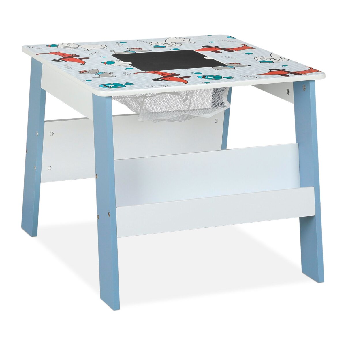 Masa cu 2 Scaune pentru Copii, Tabla Detasabila – Mobilier Colorat, Albastru, Rafturi jucarii - imagine 10