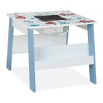 Masa cu 2 Scaune pentru Copii, Tabla Detasabila – Mobilier Colorat, Albastru, Rafturi jucarii - imagine 10