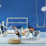 Masa cu 2 Scaune pentru Copii, Tabla Detasabila – Mobilier Colorat, Albastru, Rafturi jucarii - imagine 3