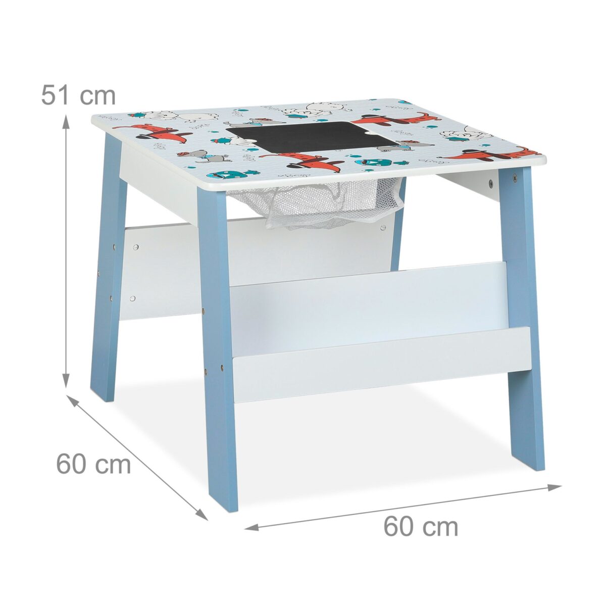 Masa cu 2 Scaune pentru Copii, Tabla Detasabila – Mobilier Colorat, Albastru, Rafturi jucarii - imagine 4
