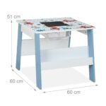 Masa cu 2 Scaune pentru Copii, Tabla Detasabila – Mobilier Colorat, Albastru, Rafturi jucarii - imagine 4