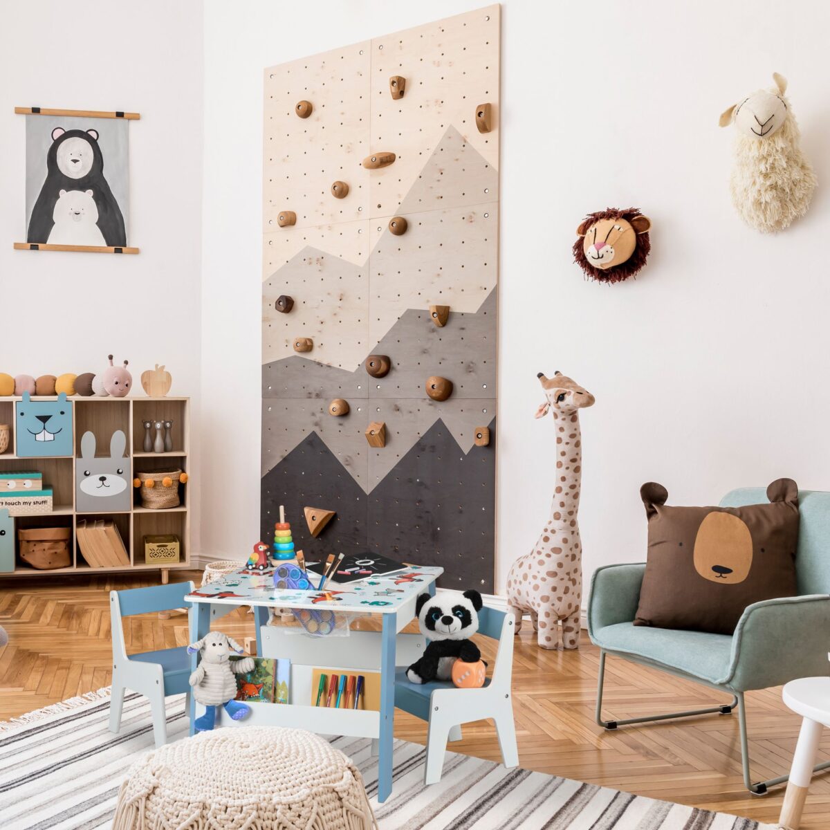 Masa cu 2 Scaune pentru Copii, Tabla Detasabila – Mobilier Colorat, Albastru, Rafturi jucarii - imagine 6