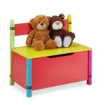 Bancuta pentru copii cu lada pentru jucarii, Design colorat, 54,5 × 60 × 35 cm