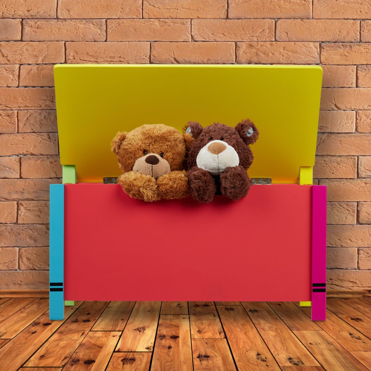Bancuta pentru copii cu lada pentru jucarii, Design colorat, 54,5 × 60 × 35 cm - imagine 2