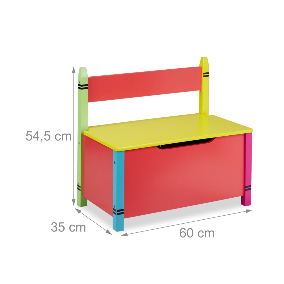 Bancuta pentru copii cu lada pentru jucarii, Design colorat, 54,5 × 60 × 35 cm - imagine 4