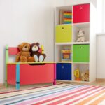 Bancuta pentru copii cu lada pentru jucarii, Design colorat, 54,5 × 60 × 35 cm - imagine 5