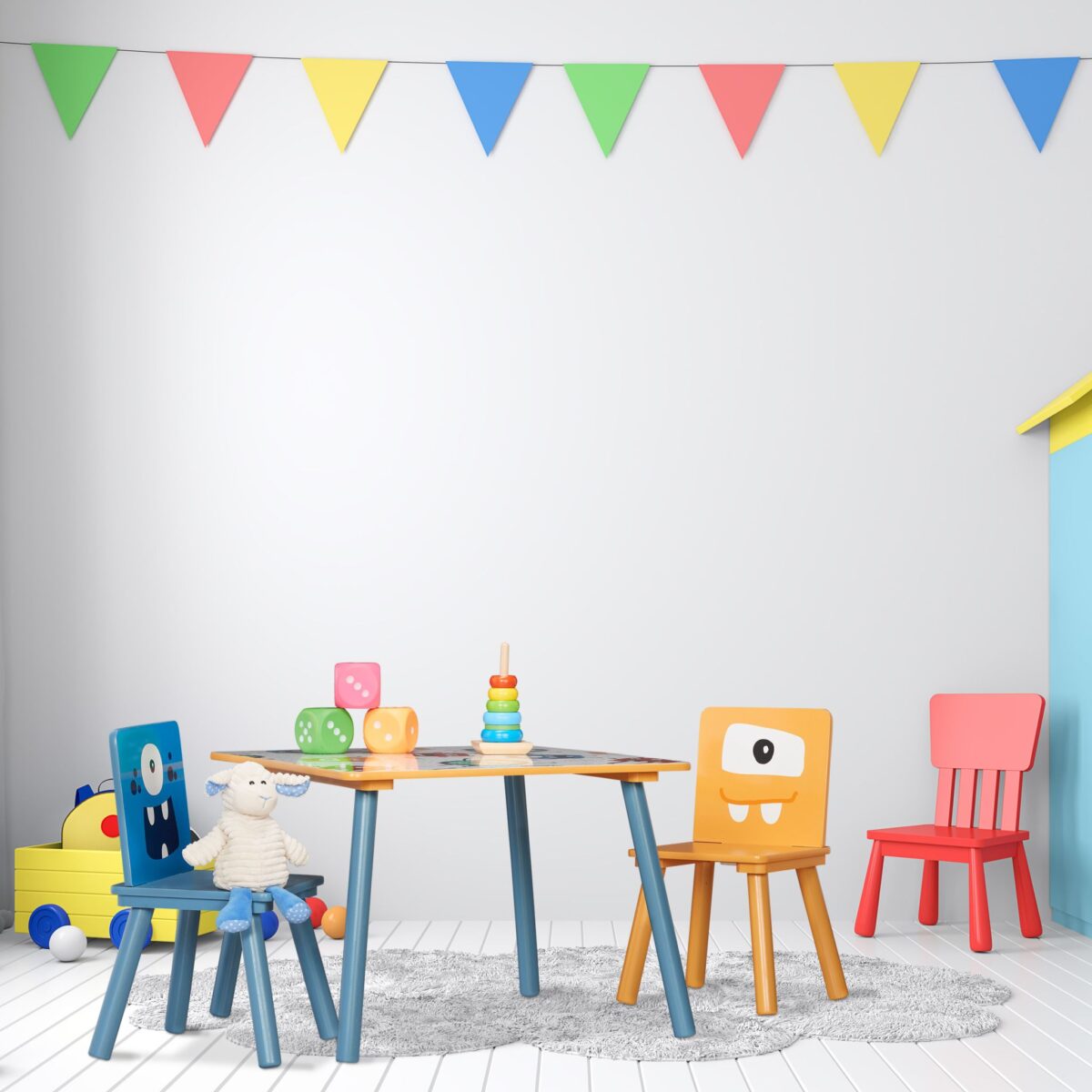 Set Masa si 2 Scaune pentru Copii – Design Colorat cu Monster, 3 Piese - imagine 2