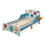 Pat copii „Monstru” cu protecție laterală, raft și sistem de somieră