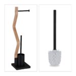 Suport hârtie igienică negru din oțel cu perie WC și efect lemn – design modern - imagine 2