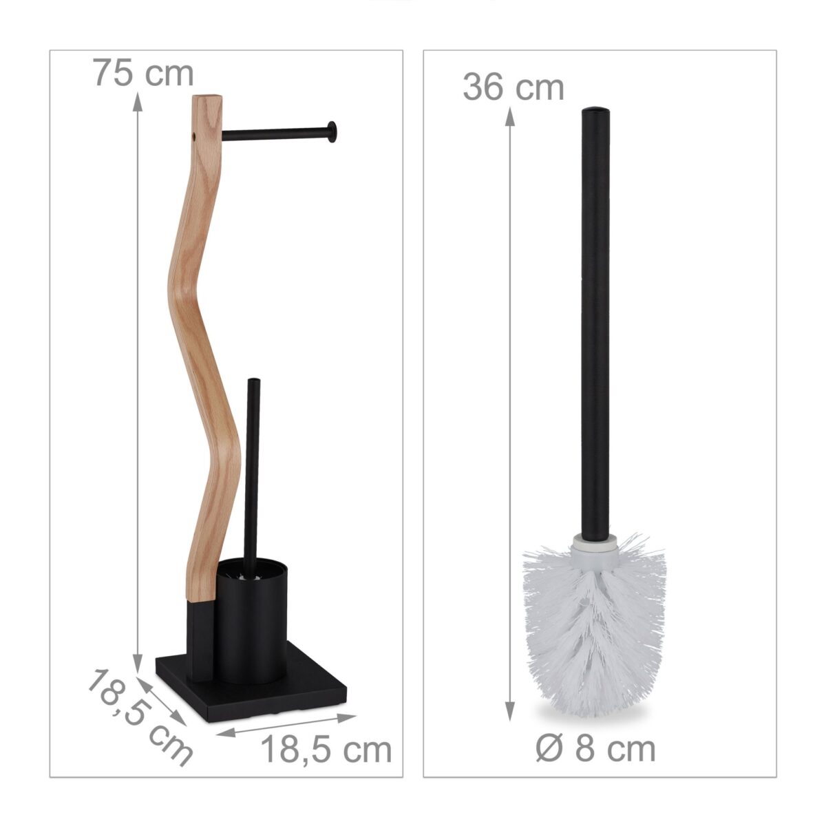 Suport hârtie igienică negru din oțel cu perie WC și efect lemn – design modern - imagine 8