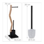 Suport hârtie igienică negru din oțel cu perie WC și efect lemn – design modern - imagine 8
