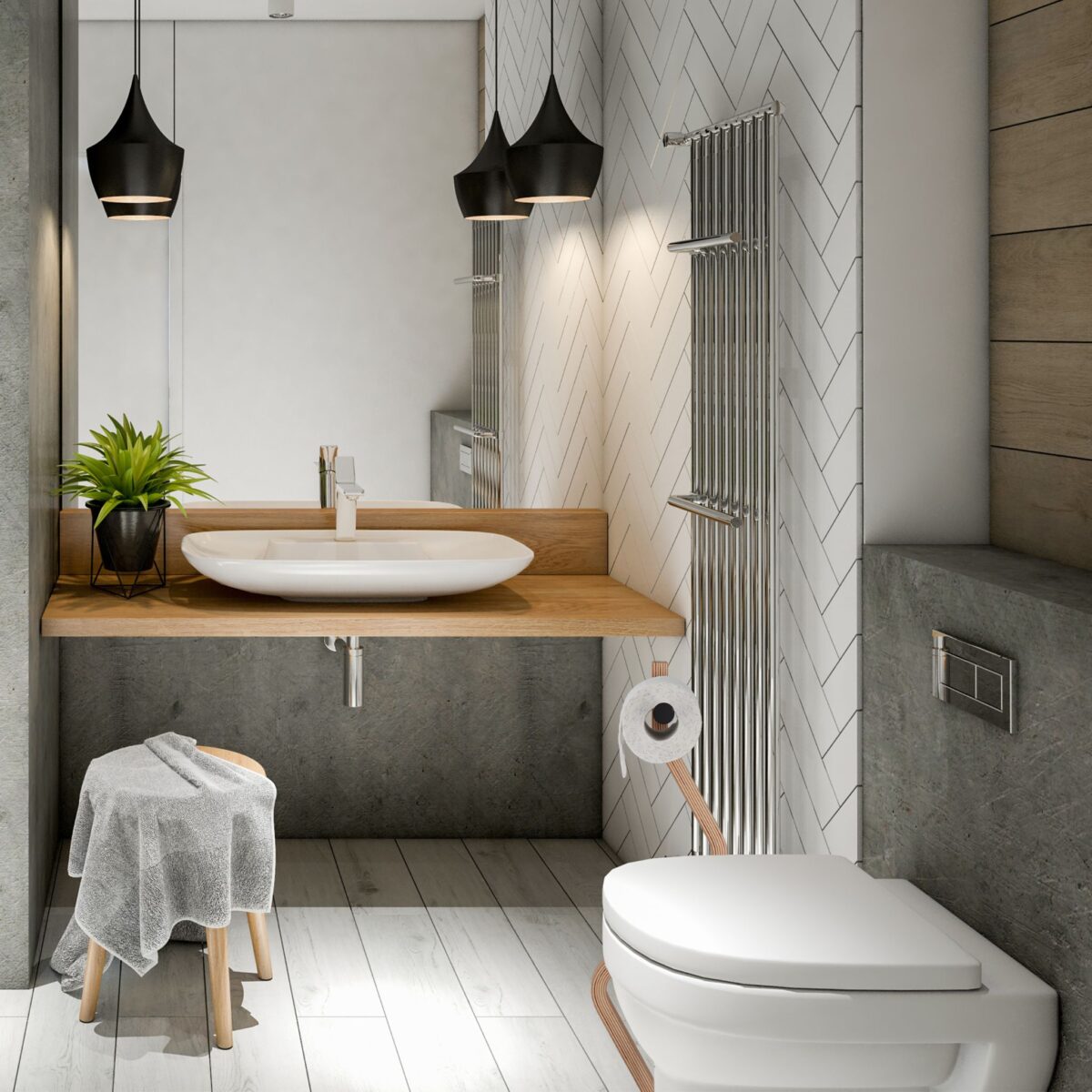 Suport hârtie igienică negru din oțel cu perie WC și efect lemn – design modern - imagine 7