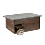 Iglu pentru arici din lemn – Cu usa, podea, acoperis impermeabil si protectie anti-rozatoare, 2 camere, 20 x 45,5 x 33 cm