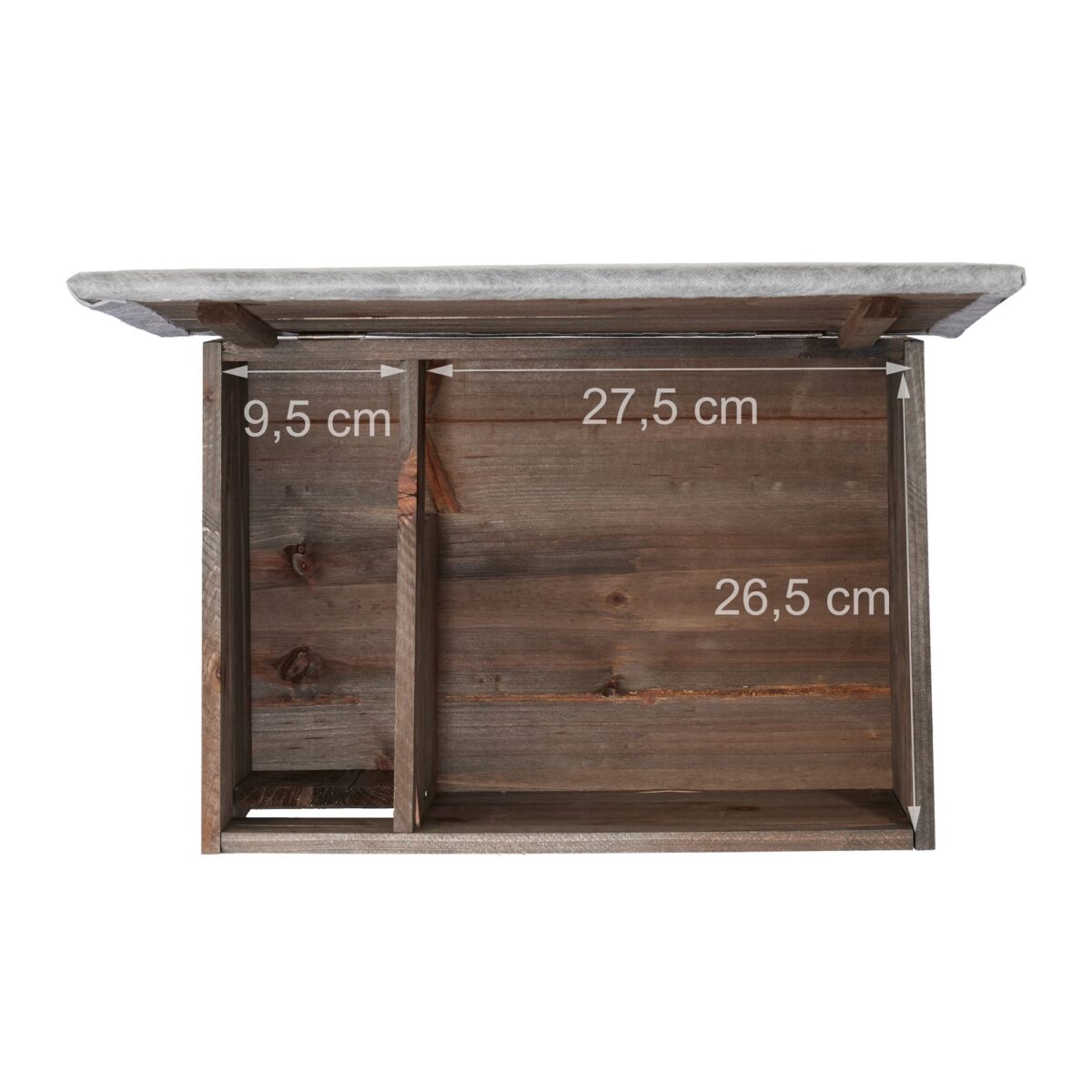 Iglu pentru arici din lemn – Cu usa, podea, acoperis impermeabil si protectie anti-rozatoare, 2 camere, 20 x 45,5 x 33 cm - imagine 5