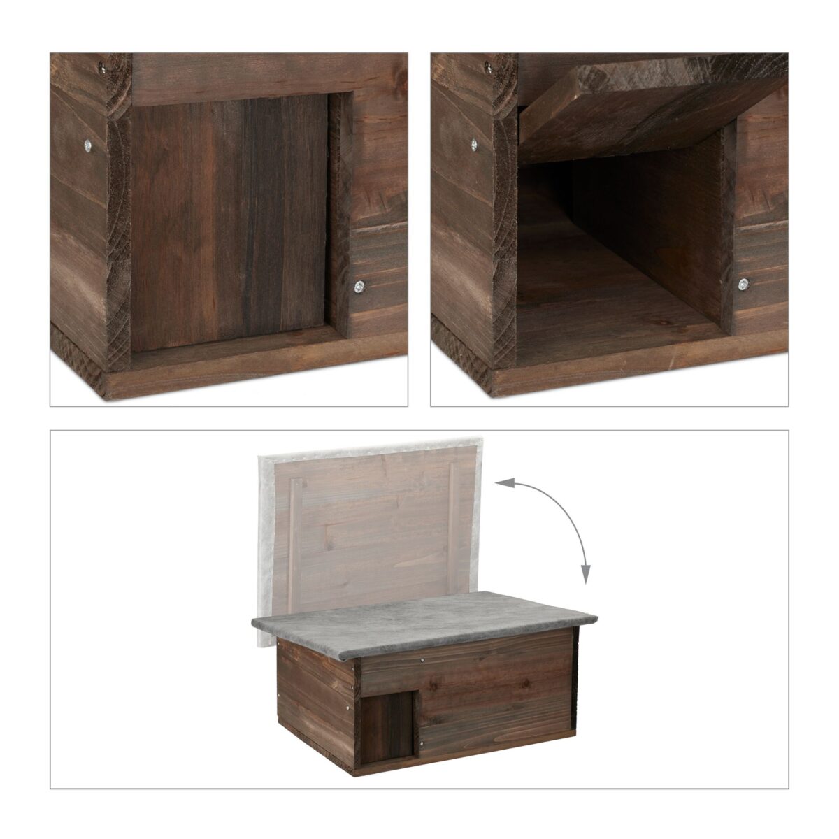 Iglu pentru arici din lemn – Cu usa, podea, acoperis impermeabil si protectie anti-rozatoare, 2 camere, 20 x 45,5 x 33 cm - imagine 7